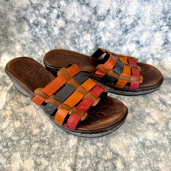 Born Multi-color Lolo Leather Sandals 7 - Tree Print Soles - Picture 1 of 8